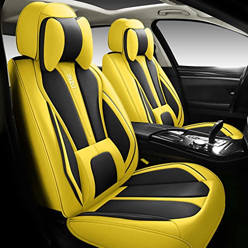 INZU Cute Rabbit Comfortable Leather Auto Car Seat Covers Front & Rear Seat Protector Fit Sedan SUV 5 Seats Full Set Universal Fit (Black Yellow) - color: Black Yellow