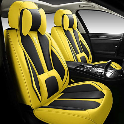 INZU Cute Rabbit Comfortable Leather Auto Car Seat Covers Front & Rear Seat Protector Fit Sedan SUV 5 Seats Full Set Universal Fit (Black Yellow) - color: Black Yellow