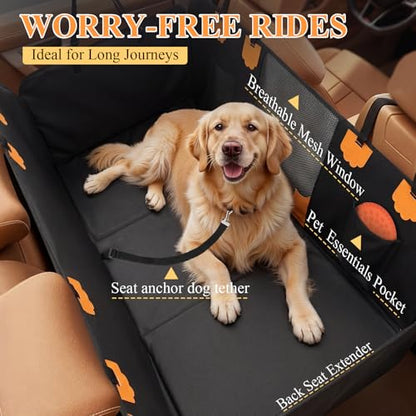 Hard Bottom Car Seat Back Cover for Dogs, Anti Scratch PU Leather Backseat Extender for Dogs, Waterproof Pet Car Hammock Supports 400 Lbs for Car, SUV, Small Truck