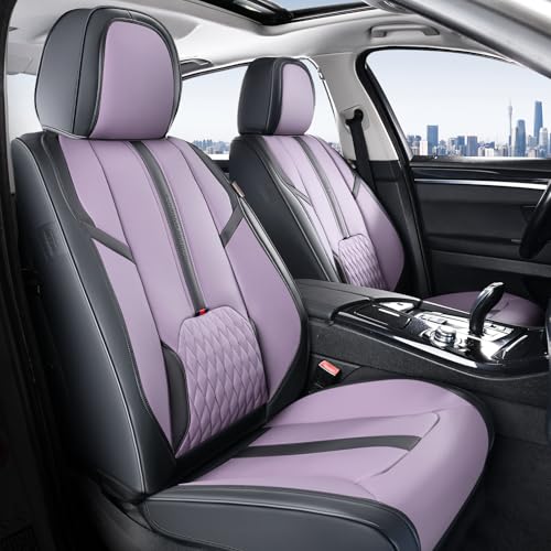 Coverado Front Seat Covers, 2 Pack Waterproof Seat Cover for Cars, Faux Leather Seat Covers with Lumbar Support, Car Seat Protectors Driver Car Seat Cushion Universal Fit for Most Cars (Black&Purple) - color: Black&Purple, size: FrontPair