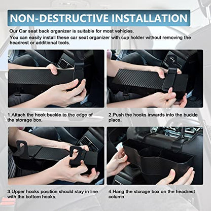 Backseat Car Organizer with Cup Holder - Multifunctional Back Seat Car Organizer with Two Seat Hooks, Fits Most Cars, Can Hold Snacks, Canned Drinks & Phones, Perfect for Travel - color: #1 Carbon Fiber