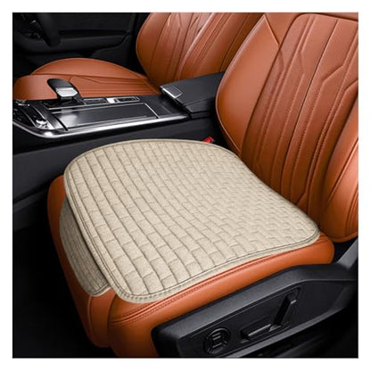 Car Front Seat Cover, Comfortable Linen Automotive Seat Pad with Storage Pocket, Anti-Slip Breathable Vehicle Seats Protection Mat, Universal Car Interior Seats Pad for SUV, Truck (Beige-S) - size: Beige-S
