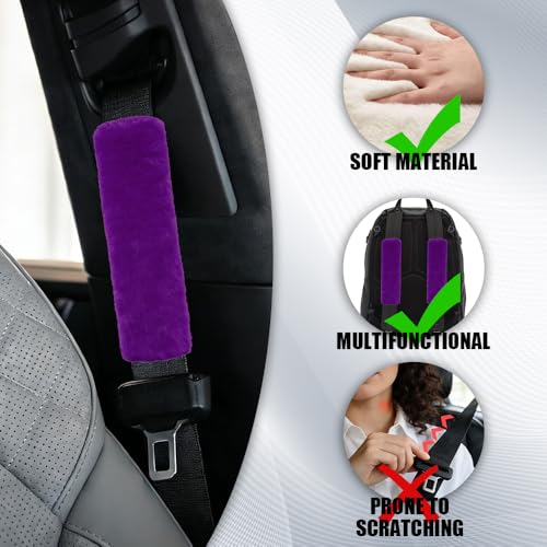 2PCS Car Seat Belt Cover Pads, Fluffy Car Seatbelt Covers, Soft & Comfortable Plush Seat Belt Cushion Protects Shoulder, Auto Safety Belt Strap Cover to Protect Your Neck (Purple) - color: Purple
