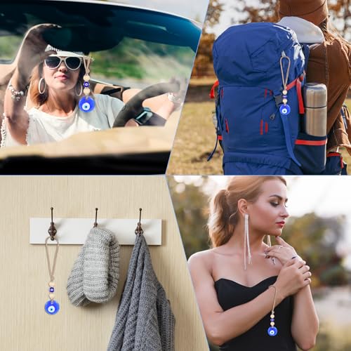 COMNICO Evil Eye Car Hanging Ornament, Classic Blue Evil Eye Beaded Charms Rear View Mirror Pendent Decor Car Accessories for Window Door Wall - style: Wooden beads