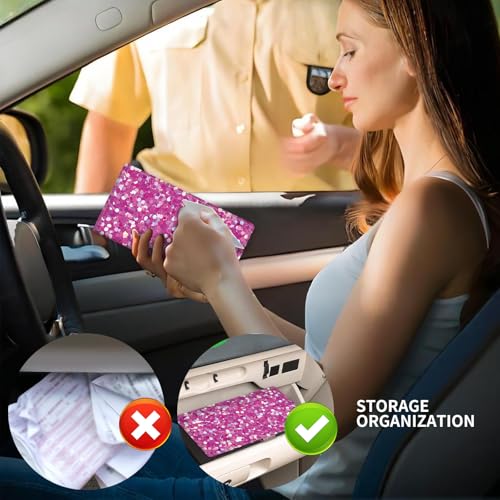 Leather Car Registration and Insurance Card Holder, Cute Car Accessories Vehicle Glove Box Car Organizer for Documents, Cards, License Glitter Purple Pattern - color: Glitter Purple Pattern