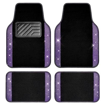 CAR PASS Bling Rhinestones Diamond Car Floor Mat, Crystal Sparkly Shining Glitter Carpet, Waterproof Anti-Slip PVC Heel Pad Universal Fit Interior Set SUV,Sedan,Van,4pcs Girl Women Men Violet Purple - color: Violet Diamond