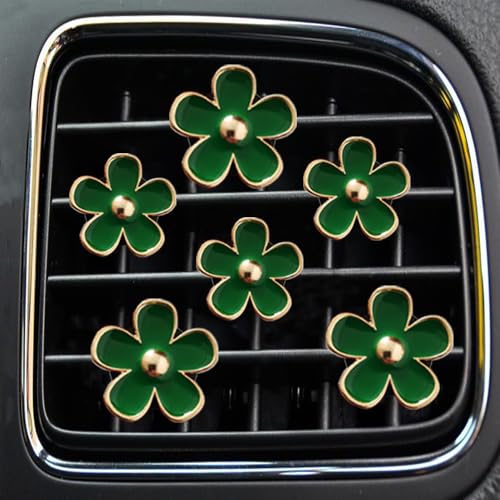 Air Vent Clips - 6 Pcs Daisy Flower Car Decoration for Air Vent & Conditioning - Handmade Car Interior Accessories Decor - Cute Charm & Gifts for Women - color: Green,Green,Green