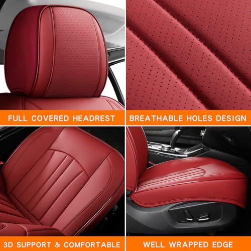 MINGBRON Red Car Seat Covers,Leather Car Seat Cover, Waterproof Seat Covers Full Set - color: Red, size: Full Set