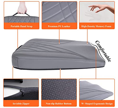 kingphenix Premium Car Seat Cushion, Memory Foam Driver Seat Cushion to Improve Driving View- Coccyx & Lower Back Pain Relief - Seat Cushion for Car, Truck, Office Chair (Leather Gray) - color: Leather Gray