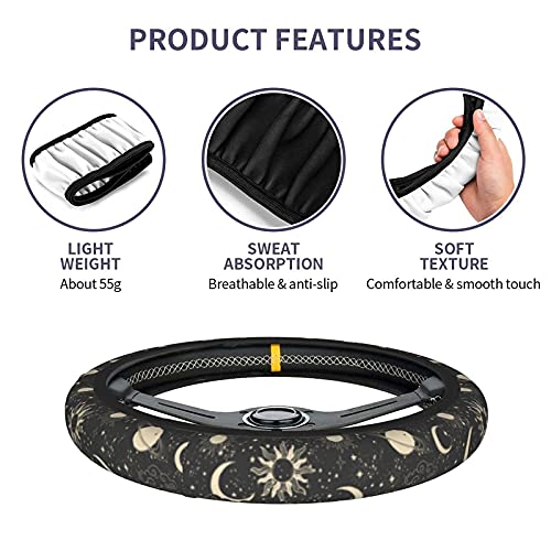 Sun and Moon Steering Wheel Covers Non Slip Neoprene Space Wheel Protector Universal 15 inch for Men Women - color: Black5