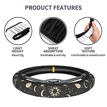 Sun and Moon Steering Wheel Covers Non Slip Neoprene Space Wheel Protector Universal 15 inch for Men Women - color: Black5