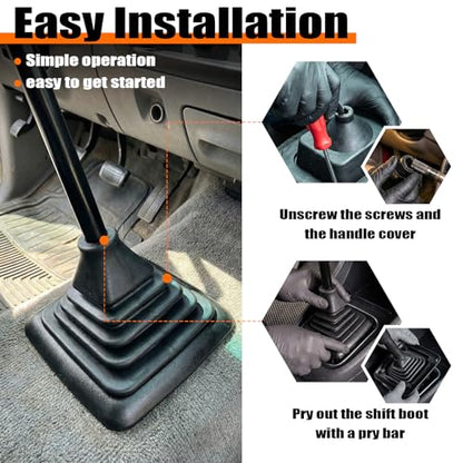 Outus Manual Shifter Rubber Boot Cover Compatible with 1990-1997 F150 F250 F350 Bronco Manual Transmission Gear Shift Lever Knob Boot with Mounting Bracket Replaces #F5TZ7277BA