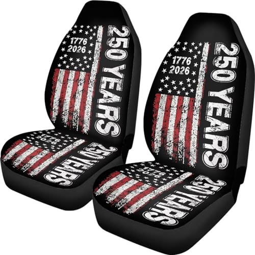 INSTANTARTS 250th Years Front Car Seat Covers Soft Car Seat Protectors 2 Packs Easy to Install Auto Accessories Compatible with Most Cars, SUVs, Trucks - color: 250th Years US Flag