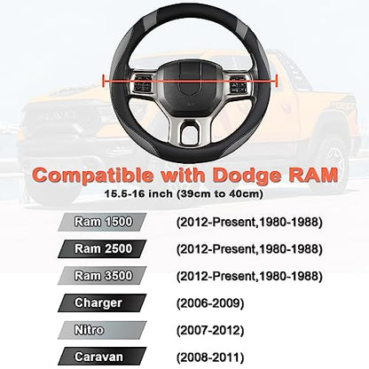 West Llama Customized Auto Car Steering Wheel Cover for Dodge RAM 1500 2500 3500, 15.5-16 inch (Black+Gray-Large Size) - color: A-Black+Gray, size: Large Size (15 ½''-16'')