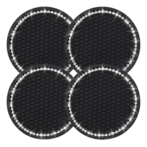 4PCS Bling Coasters, Crystal Car Cup Coaster, Rhinestone Universal Vehicle Anti Slip Coaster, Suitable for Most Car Interior, Black - color: Black, size: 4 Count