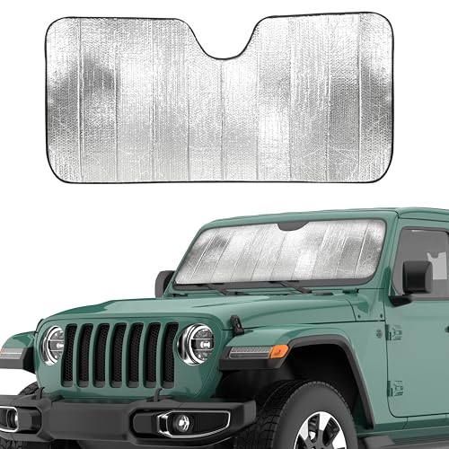 EcoNour Accordion Windshield Sun Shade for Jeep Wrangler | Car Shade Front Windshield Designed for Jeep Wrangler| Dashboard Sun Visor for UV and Heat | XS 53 x 17 inches - size: X-Small