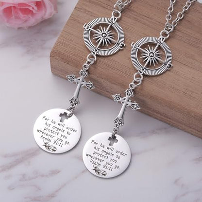 2 Pack Cross Car Charms for Women Men, Guardian Angel Rear View Mirror Decor, Psalm 91:11, Bible Verse, Christian Faith Based Car Accessory, Religious Gift