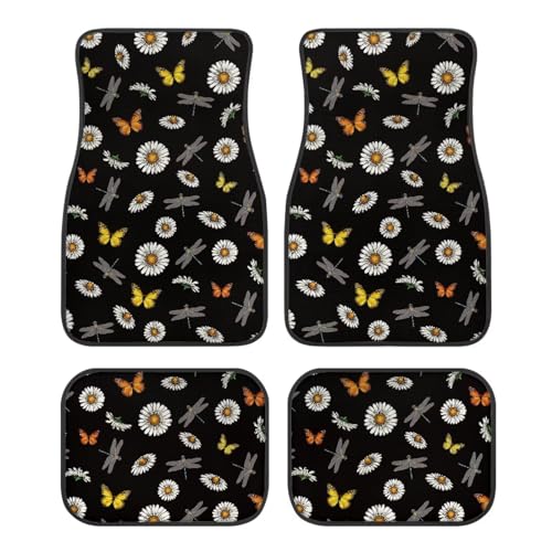 Dragonfly Daisy Butterfly Automotive Floor Mats Front and Rear Car Mat Carpet Set 4 Pcs Fit for SUV,Vans,sedans,Trucks - color: Dragonfly Daisy Butterfly