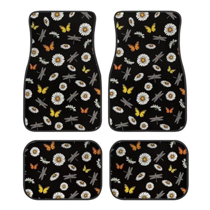 Dragonfly Daisy Butterfly Automotive Floor Mats Front and Rear Car Mat Carpet Set 4 Pcs Fit for SUV,Vans,sedans,Trucks - color: Dragonfly Daisy Butterfly