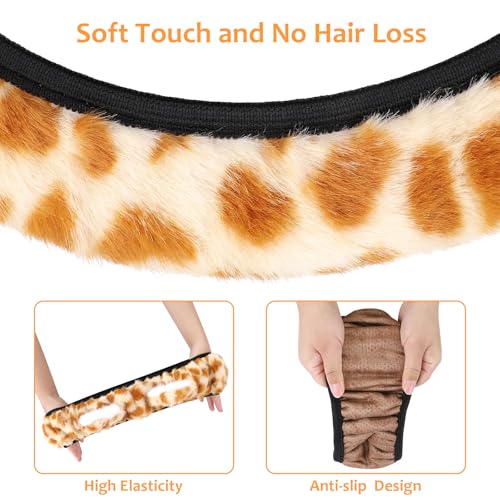 Accmor Fuzzy Leopard Print Car Steering Wheel Cover Women Car Accessories | Soft Furry, Non-Slip, Elastic Steering Wheel Covers, Universal 15 Inch Fit Auto, Suvs, Truck - color: Style B/Orange Leopard, Ear
