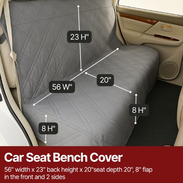 Formosa Covers Deluxe Quilted and Padded Back Seat Bench Cover with Non-Slip Fabric in Seat Area - One Size fits All 56" W Grey