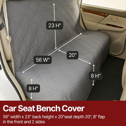 Formosa Covers Deluxe Quilted and Padded Back Seat Bench Cover with Non-Slip Fabric in Seat Area - One Size fits All 56" W Grey