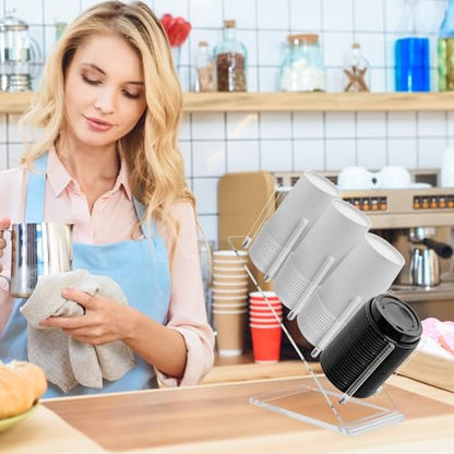 Acrylic Cup and Lid Holder, Adjustable Coffee Cup Holder Organizer Disposable Cup Dispenser Stand Countertop for Coffee Bar Station Bakery Breakroom 4 Compartment - size: No box