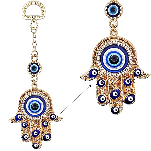 LUCKBOOSTIUM Hamsa Hand Evil Eye Keychain with Crystal Rhinestones - Good Luck Charm Keychain, Rear View Mirror Accessories, Decorative Car Hanging Ornament, Evil Eye Wall Decor and Bag Charms (Gold) - color: Gold Hamsa