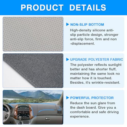 Autorder Gray Dashboard Cover Mat for Toyota Sienna 2004-2010 Accessories Dash Cover Upgrade Polyester Dash Mat Sunshade Glare UV Rays Protector - size: Gray 2004-2010 Toyota Sienna