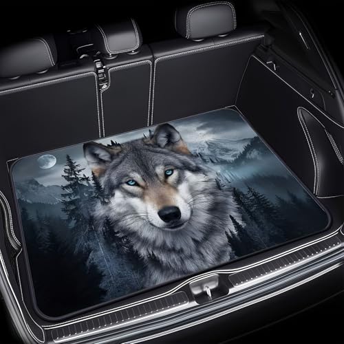 Universal Car Trunk Mat 29" x 39", Wolf Pattern Print All Weather Durable Cargo Mat Protector for SUV, Truck, Van | Stylish Cargo Liner Cover Leopard Print Car Accessories - color: Wolf Pattern Print