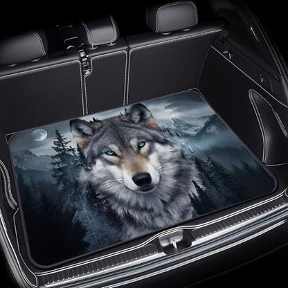 Universal Car Trunk Mat 29" x 39", Wolf Pattern Print All Weather Durable Cargo Mat Protector for SUV, Truck, Van | Stylish Cargo Liner Cover Leopard Print Car Accessories - color: Wolf Pattern Print