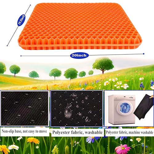 Plus Size Gel Seat Cushion for Long Sitting, Large and Thick, Breathable Support Seat Cushion for Back, Hip, Sciatica, Tailbone Pain Relief, Use for The Office, Wheelchair, Car, Recliner.(Orange)