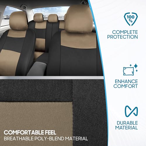 BDK PolyPro Car Seat Covers Full Set in Beige on Black – Front and Rear Split Bench Seat Covers for Cars, Easy to Install Car Seat Cover Set, Car Accessories for Auto Trucks Van SUV - color: Beige/Black