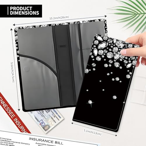 Leather Car Registration and Insurance Card Holder, Cute Car Accessories Vehicle Glove Box Car Organizer for Documents, Cards, License Luxury Diamond Pattern - color: Luxury Diamond Pattern