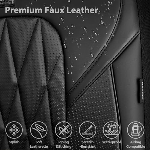CAR PASS Nappa Leather High Back Front Seat Covers, Tesla Model 3 Model Y Breathable Faux Leather Front Bucket Seat Covers, Anti-Slip Airbag Compatible Universal Fit for Sedan SUV Van Truck, Black - color: Black High Back, size: Two Front