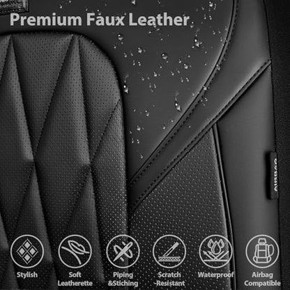 CAR PASS Nappa Leather High Back Front Seat Covers, Tesla Model 3 Model Y Breathable Faux Leather Front Bucket Seat Covers, Anti-Slip Airbag Compatible Universal Fit for Sedan SUV Van Truck, Black - color: Black High Back, size: Two Front