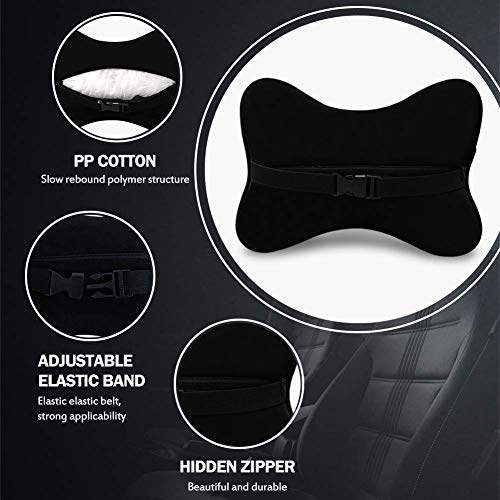 2 - Pack Bling Car Seat Neck Rest Pillow Soft Plush Crystal Headrest Head Support Cushion Car Decor Accessories for Women,Universal Fit for Car Seat Headrest, Black