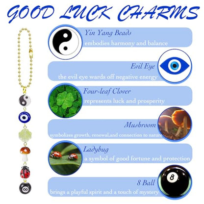 Evil Eye Car Hanging Ornament,Good Lucky Days Car Charm,8 Ball Mushroom Four-Leaf Clover Pendant for Car Rear View Mirror,Cute Boho Evil Eye Ladybug Yin Yang Symbol Decor Accessories