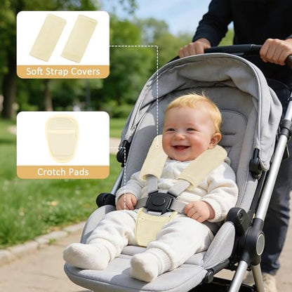 SWESEN Baby Car Seat Strap Covers, 3 Piece Soft Car Seat Strap Shoulder Pads for Baby Girls Boys, Double-Sided Use carseat Straps Covers for Stroller, Car Seats, Pushchair, Apricot - color: Apricot