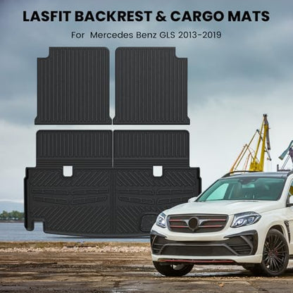 LASFIT Cargo Mat & Backrest Mats Fits for Mercedes Benz GLS 2017-2019 350d / 450/550 / 63 AMG, GL 2013-2016 350/450 / 550/63 AMG, All Weather TPE Trunk Mat for GL&GLS Cargo Liner with Seatback - size: 2013-2019 | For Mercedes Benz GLS | Cargo Mat