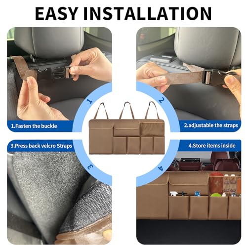 Car Trunk Organizer Backseat Hanging Organizer with Storage Pockets for Subaru Crosstrek, Forester, Outback, Ascent 2000-2024 2025 Car Accessories - color: Brown, size: 43" x 18.5"