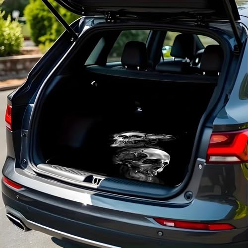 Universal Car Trunk Mat 29" x 39", Black Skull Print All Weather Trunk Protection Cargo Liner, Durable Cargo Mat Rear Trunk Liner, Stylish Vehicle Interior Accessories Suitable for Most Car Models - color: Black Skull Print