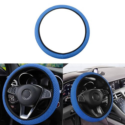 Elastic Stretch Car Steering Wheel Cover, Comfortable Steering Wheel Cover Universal for 14.5-15 Inch, Warm in Winter & Cool in Summer, Anti-Slip Breathable Ice Silk (Blue) - color: Blue