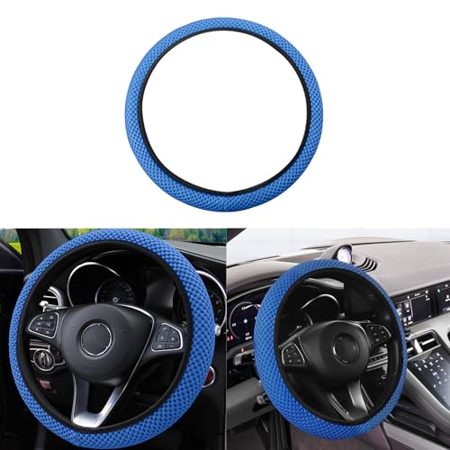 Elastic Stretch Car Steering Wheel Cover, Comfortable Steering Wheel Cover Universal for 14.5-15 Inch, Warm in Winter & Cool in Summer, Anti-Slip Breathable Ice Silk (Blue) - color: Blue