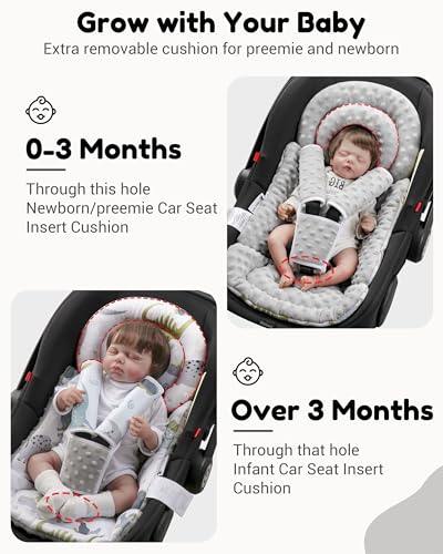 BOMOLOUR Infant Car Seat Insert with Removable Cushion for Baby Preemie Newborn Infant, Reversible carseat Insert Head Body Support Fits for Stroller, Baby Swing, Rocker, Bouncer, Bassinet - Grey