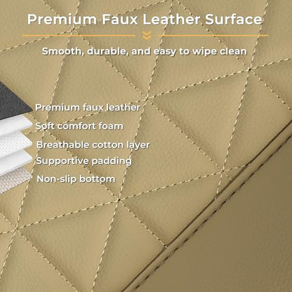 Black Seal 2-Pack Front Car Seat Covers, Faux Leather Seat Bottom Covers with Partial Backrest Protection, Side Wrap Design, Universal Fit for Most Cars, SUVs, Trucks, Vans (Beige)