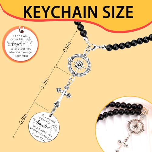 Car Cross Charms Christian Car Accessories Rear View Mirror Hanging Accessories for He Will Order His Angels to Protect You Wherever You Will Go Cars Rosary Bible Verse Religious Gifts for Women