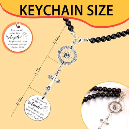 Car Cross Charms Christian Car Accessories Rear View Mirror Hanging Accessories for He Will Order His Angels to Protect You Wherever You Will Go Cars Rosary Bible Verse Religious Gifts for Women