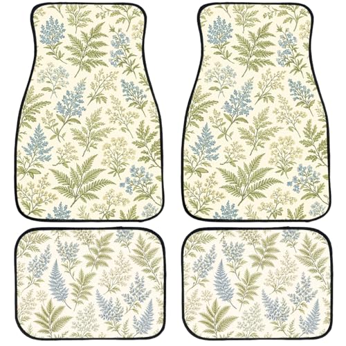 Wildflower Botanical Car Floor Mats Set of 4 Blue Green Vintage Garden Automotive Foot Mats Rugs Carpet for Car Non-Slip Auto Car Accessories Universal Fit Car Accessories for Truck