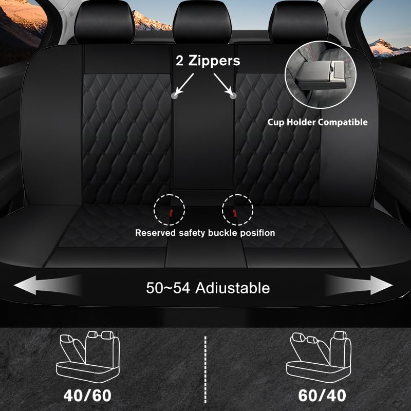 Faux Leather Car Seat Covers Full Set,Luxury and Comfortable Covers for Cars,Split Bench Compatible Car Interior Covers,Universal Fit for Suvs,Vans,Trucks,Airbag Compatible(5-Seat Black)